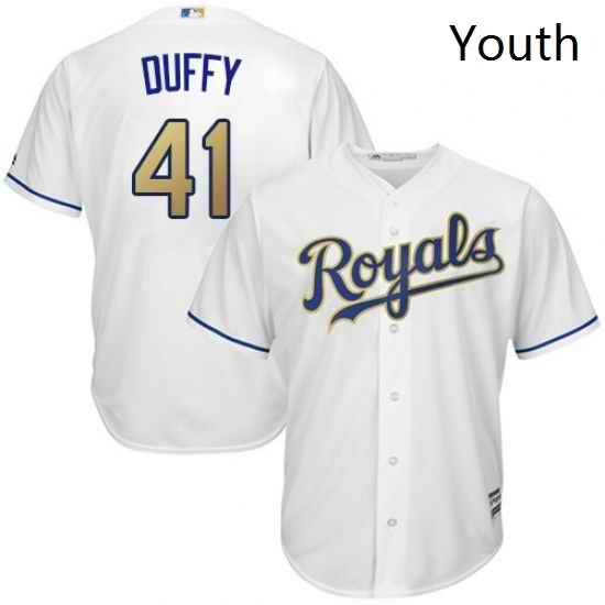 Youth Majestic Kansas City Royals 41 Danny Duffy Replica White Home Cool Base MLB Jersey